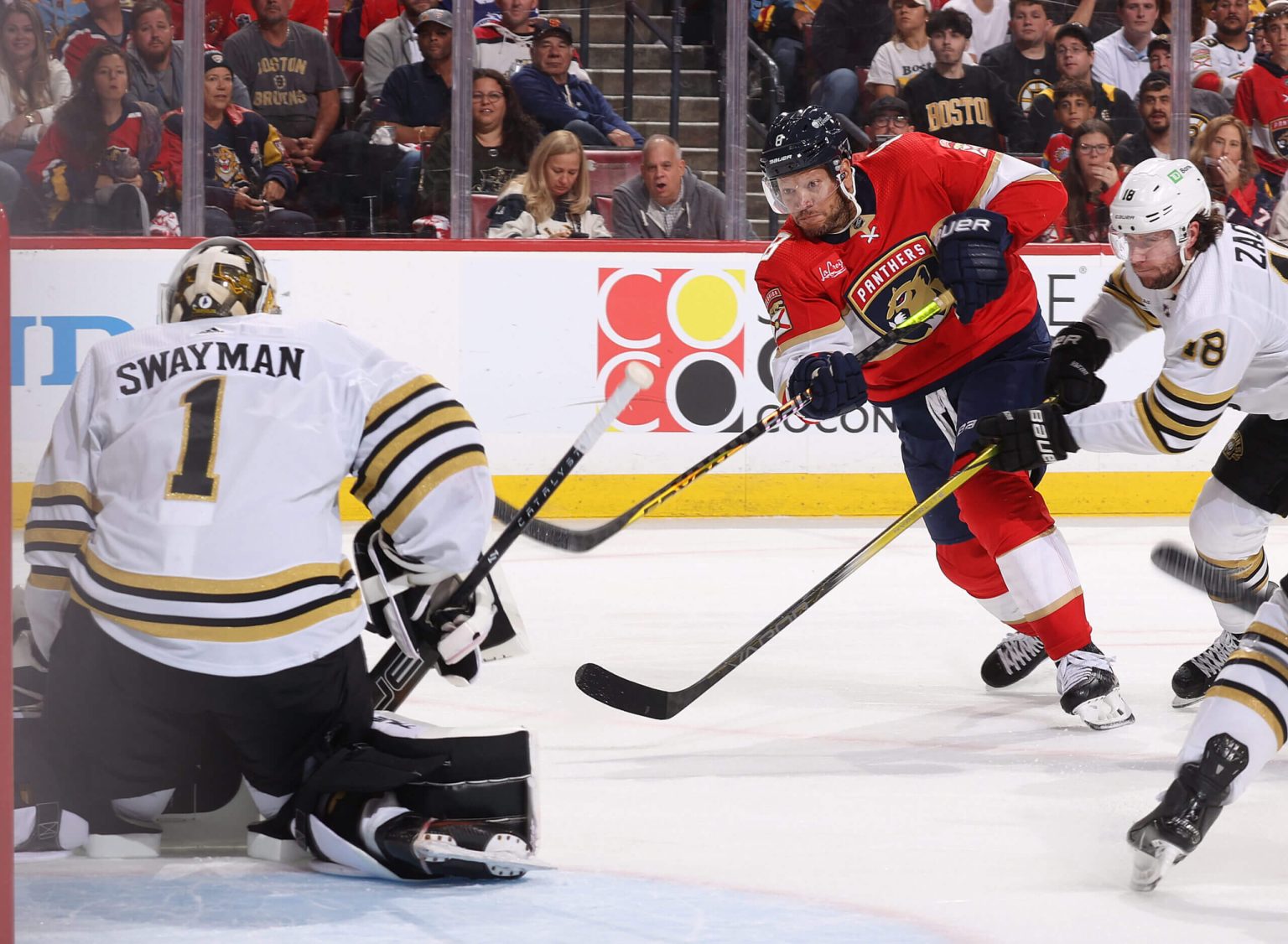 جيريمي سوايمان من فريق Bruins موجود في المنطقة، وعلى الفهود إخراجه منها