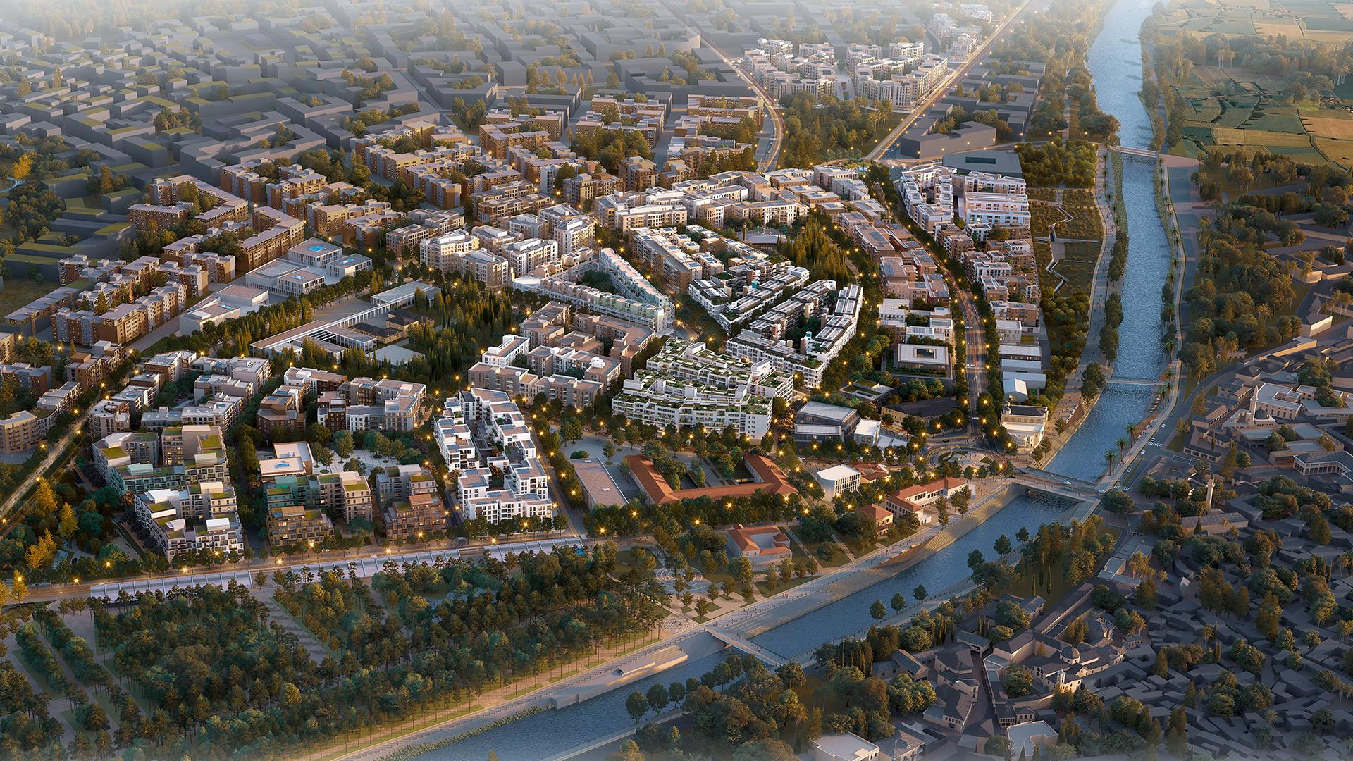 تركز الخطة الرئيسية الجديدة التي أنشأها فريق من المهندسين المعماريين التركي والأجانب في عام 2024 على وسط المدينة الحديث ، على الضفة الغربية لنهر أورونتيس. (مجلس تصميم تركيا / ScreenGrab)