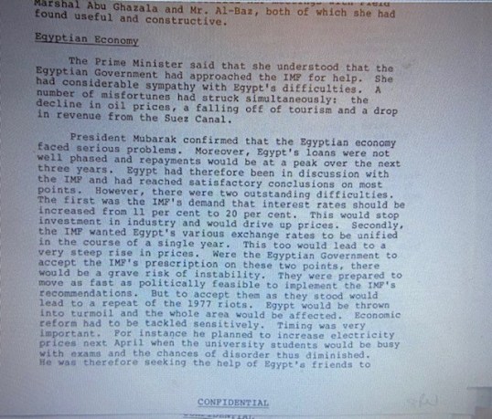 Mubarak و Thatcher اجتماع على Econimy