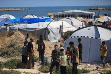 يتجه الفلسطينيون إلى ميناء بعد نزوحه مرة أخرى من الشمال من غزة تحت قصف إسرائيلي ثقيل (تصوير من قبل مو أسد)