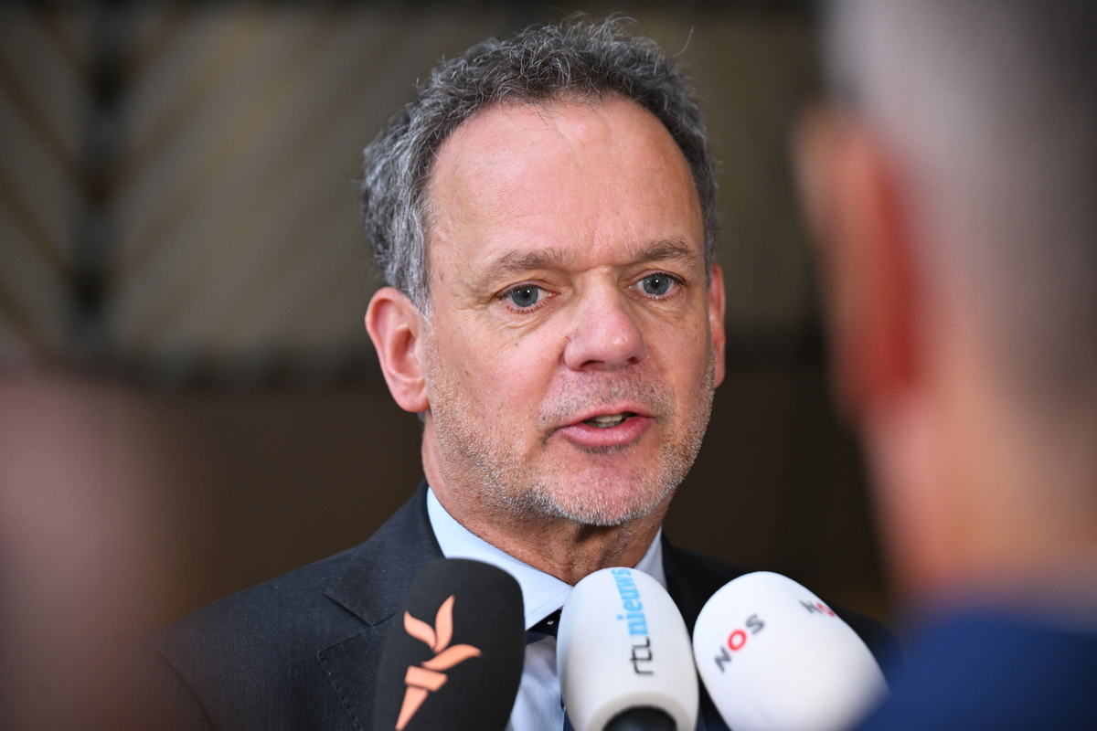 وزير الخارجية الهولندي Caspar Veldkamp يلقي خطابًا في بروكسل ، بلجيكا في 20 مايو 2025. (Dursun Aydemir - ANADOLU Agency)