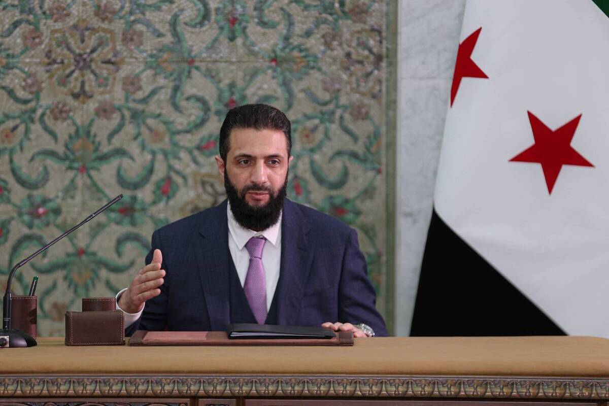 الرئيس السوري أحمد الشارة يلقي خطابا في العاصمة دمشق ، سوريا في 13 مارس 2025 (̇zettin Kasım - ANADOLU Agency)