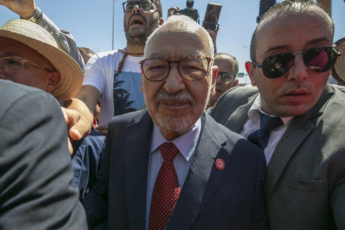 يصل رئيس حزب Ennahda راشيد غانوشي إلى المحكمة في تونس ، تونس في 19 يوليو 2022 (وكالة ياسين جايدي/أنادولو)