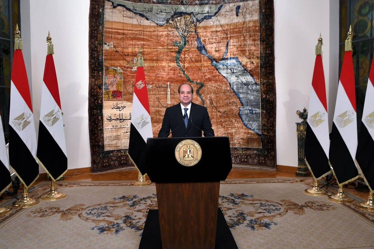 الرئيس المصري عبد الفاهية السيسي يلقي خطابا في القاهرة ، مصر في 30 يونيو 2024. (الرئاسة المصرية - وكالة anadolu)