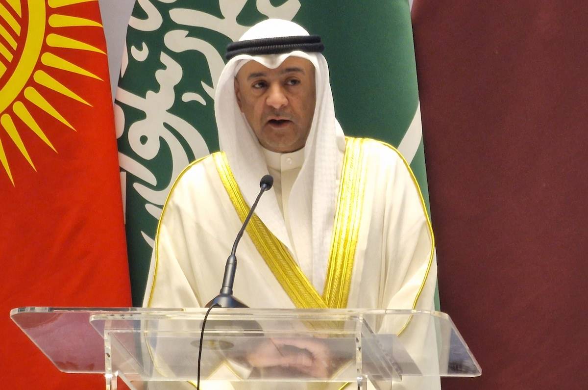 يقدم جاسم محمد ألبوايوي ، الأمين العام لمجلس التعاون في الخليج (GCC) بيانًا عن نتائج الاجتماع بعد الاجتماع الوزاري الثاني للحوار الاستراتيجي لآسيا في تاشكينت ، أوزبكستان في 15 أبريل 2024.
