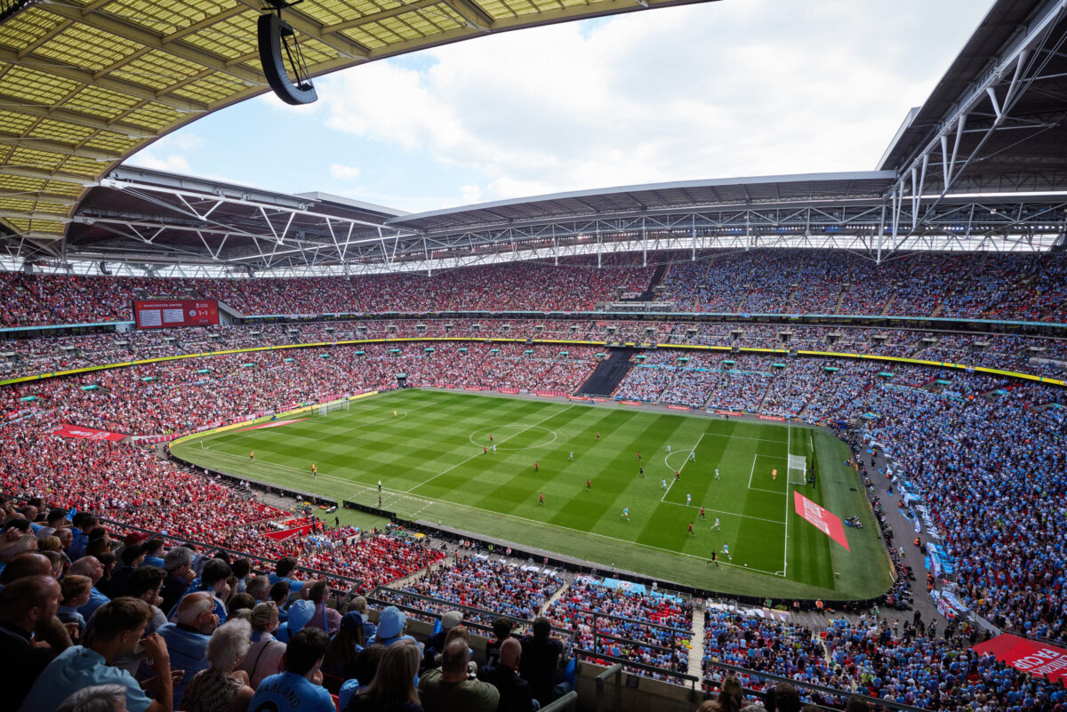 General View داخل الملعب خلال نهائي كأس الاتحاد الإنجليزي الإماراتي بين مانشستر سيتي ومانشستر يونايتد على ملعب ويمبلي في 03 يونيو 2023 في لندن ، إنجلترا. (FA/FA عبر Getty Images)