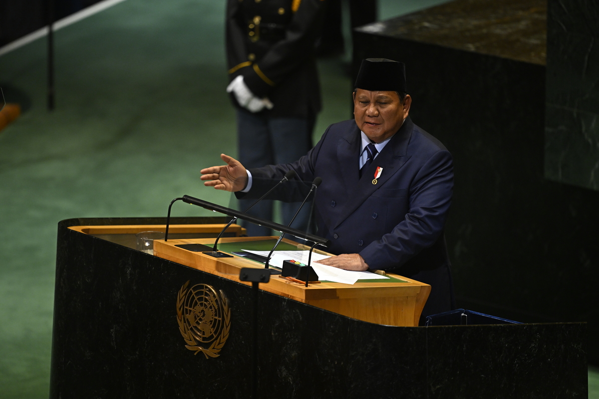 يلقي برابو سوبانتو ، رئيس إندونيسيا ، خلال الجمعية العامة للأمم المتحدة (UNGA) خطابًا حيث يحضر الجمعية العامة 80 من الأمم المتحدة (UNGA) في نيويورك ، الولايات المتحدة ، في 23 سبتمبر 2025.
