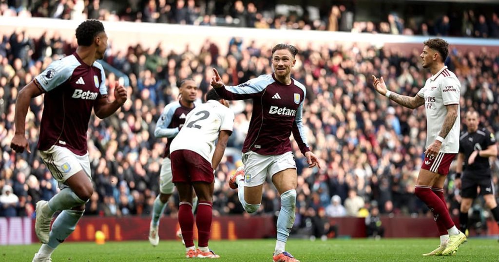 أستون فيلا يتقدم على أرسنال بهدف لماتي كاش في مباراة (البريميرليغ).